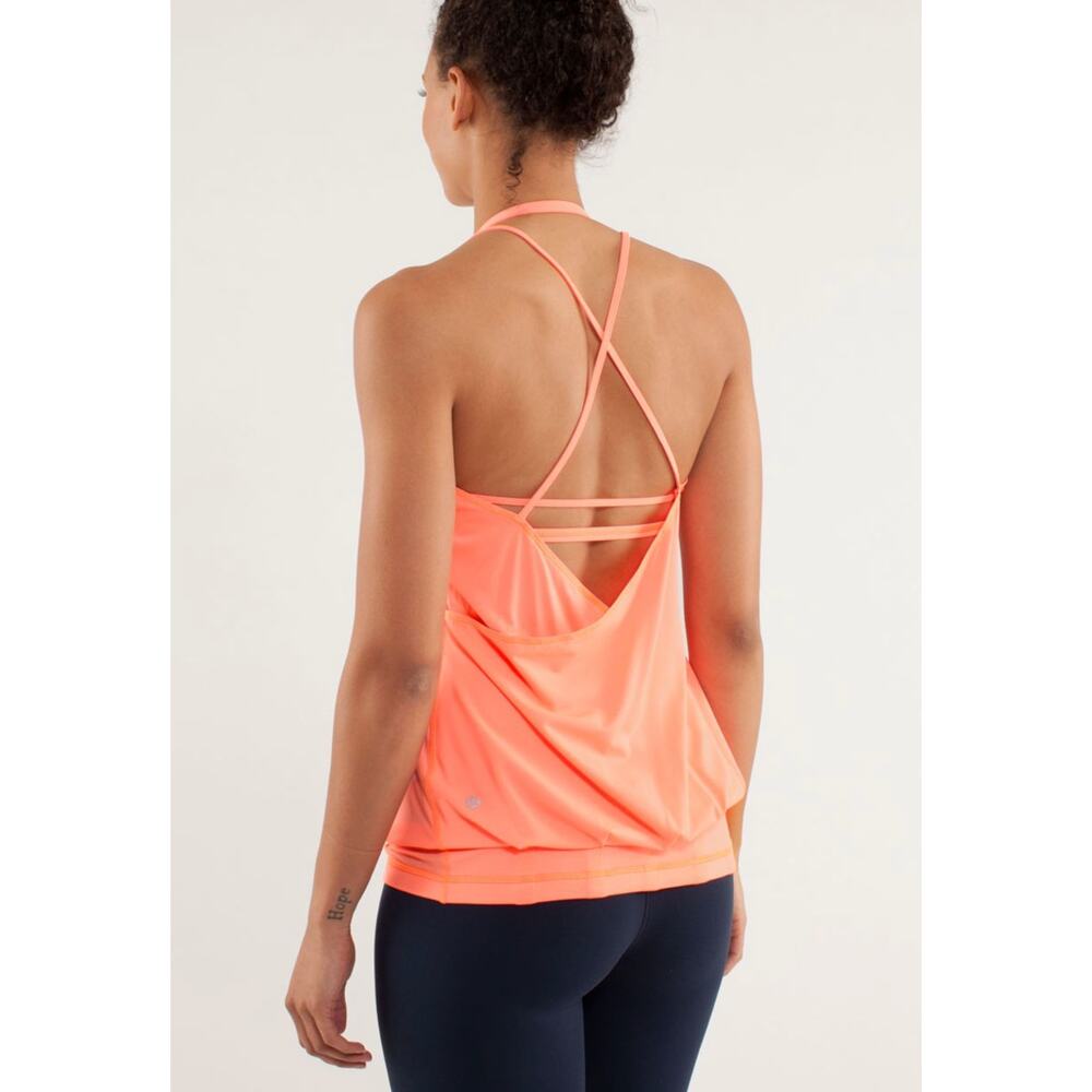 Lululemon Athletica Flow And Go Tank II Pop Orange Built in Bra Halter Yoga 8